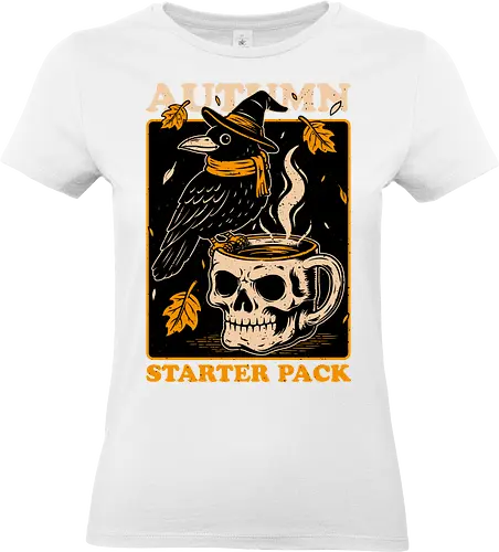 Crow Autumn Coffee - Tea, Witch, Halloween, Eerie, Fright, Creepy, Halloween Design, Halloween Art, Halloween Aesthetic, Halloween Vibes, Crow, Cute, Funny, Autumn, Autumn Leaves, Autumn Vibes, Spooky, Spooky Season, Spooky Cute. Skull, Skeleton, Mug, Coffee - Standard T-Shirt (Frauen)