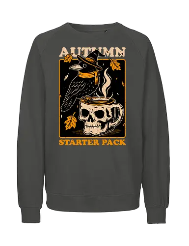 Crow Autumn Coffee - Tea, Witch, Halloween, Eerie, Fright, Creepy, Halloween Design, Halloween Art, Halloween Aesthetic, Halloween Vibes, Crow, Cute, Funny, Autumn, Autumn Leaves, Autumn Vibes, Spooky, Spooky Season, Spooky Cute. Skull, Skeleton, Mug, Coffee - Fairtrade Sweatshirt
