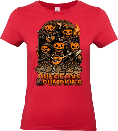 Dungeon Pumpkin RPG - Dungeon, Fight, Dungeon Master, Pen and Paper, Pen and paper, Rpg, Role-play, Role-playing, Roleplay Game, Role-playing Game, Roleplay, Pumpkin, Halloween, Spooky, Spooky Season, Spooky Art, Spooky Vibes, Autumn, Fall, Fantasy, Adventure, Skeleton, Skull, Black Magic, Dark Magic, Magic, Magical, Wizard, Witch, Sorcery, Sorcerer, Bard, Warrior, Knight, Ranger, Barbarian, D20, Pen and Paper - Standard T-Shirt (Frauen)