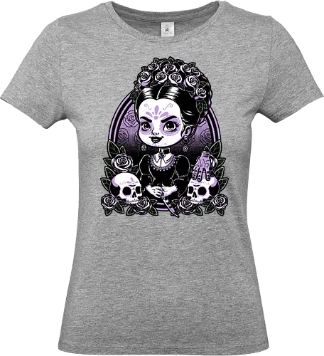 Gothic Muerte Girl - The Addams Family, Wednesday Addams, Addams Family, Morticia Addams, Gomez Addams, Thing, Wednesday, Dia De Los Muertos, Santa Muerte, Goth, Gothic, Skull, Skeleton, Flower, Roses, Tattoo, Traditional Tattoo, Halloween, Spooky, Spooky Season, Tv Show, TV, Movie, Book, Creepy, Scary, Creepy Doll, horror - Standard T-Shirt (Frauen)