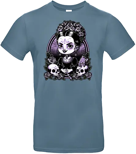 Gothic Muerte Girl - The Addams Family, Wednesday Addams, Addams Family, Morticia Addams, Gomez Addams, Thing, Wednesday, Dia De Los Muertos, Santa Muerte, Goth, Gothic, Skull, Skeleton, Flower, Roses, Tattoo, Traditional Tattoo, Halloween, Spooky, Spooky Season, Tv Show, TV, Movie, Book, Creepy, Scary, Creepy Doll, horror - Standard T-Shirt