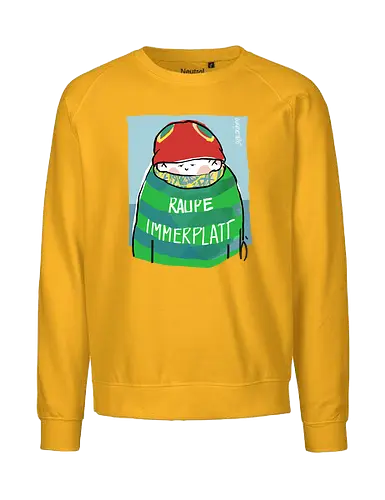 Raupe Immerplatt - müde, platt, Handgezeichnet, Humor, Selbstironie, Streifenpulli, Spruchshirt, deutsch, Ringelpullisprüche, Ringeldinger, streifenweise, Spruch, Weisheit, Motivation, Ringelpulli, SprücheShirt, Cartoon Illustration, Statement - Fairtrade Sweatshirt