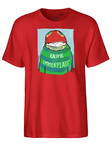 Raupe Immerplatt - müde, platt, Handgezeichnet, Humor, Selbstironie, Streifenpulli, Spruchshirt, deutsch, Ringelpullisprüche, Ringeldinger, streifenweise, Spruch, Weisheit, Motivation, Ringelpulli, SprücheShirt, Cartoon Illustration, Statement - Fairtrade T-Shirt