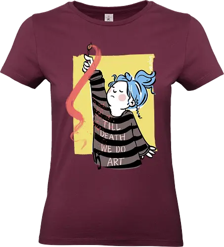 till death we do art - Ringelpullisprüche, Ringeldinger, streifenweise, Spruch, Weisheit, Motivation, Ringelpulli, SprücheShirt, Cartoon Illustration, Kunst, art, Statement, Handgezeichnet, Humor, Selbstironie, Streifenpulli, Spruchshirt, deutsch - Standard T-Shirt (Frauen)