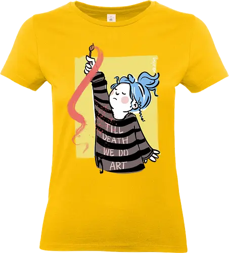 till death we do art - Ringelpullisprüche, Ringeldinger, streifenweise, Spruch, Weisheit, Motivation, Ringelpulli, SprücheShirt, Cartoon Illustration, Kunst, art, Statement, Handgezeichnet, Humor, Selbstironie, Streifenpulli, Spruchshirt, deutsch - Standard T-Shirt (Frauen)