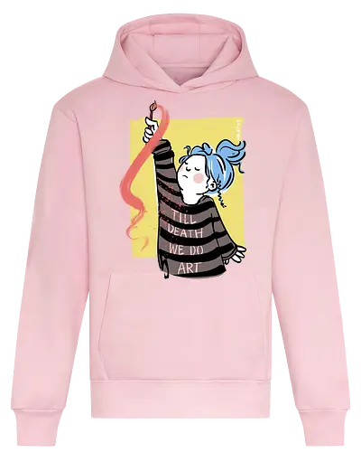 till death we do art - Ringelpullisprüche, Ringeldinger, streifenweise, Spruch, Weisheit, Motivation, Ringelpulli, SprücheShirt, Cartoon Illustration, Kunst, art, Statement, Handgezeichnet, Humor, Selbstironie, Streifenpulli, Spruchshirt, deutsch - Heavyweight Hoodie