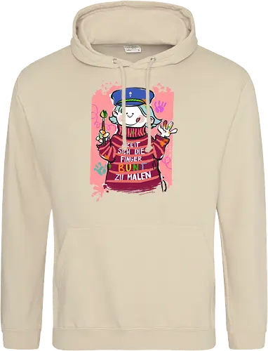 Zeit sich die Finger bunt zu malen - Selbstironie, Streifenpulli, Spruchshirt, deutsch, Ringelpullisprüche, Ringeldinger, streifenweise, Spruch, Weisheit, Motivation, Ringelpulli, SprücheShirt, Cartoon Illustration, malen, kreativ, bunt, farbe, Statement, Handgezeichnet, Humor - Standard Hoodie