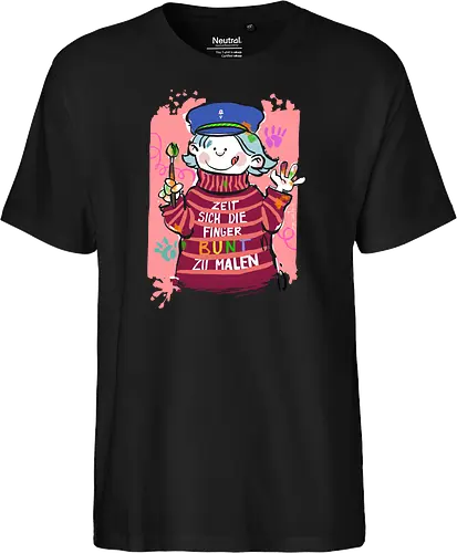 Zeit sich die Finger bunt zu malen - Selbstironie, Streifenpulli, Spruchshirt, deutsch, Ringelpullisprüche, Ringeldinger, streifenweise, Spruch, Weisheit, Motivation, Ringelpulli, SprücheShirt, Cartoon Illustration, malen, kreativ, bunt, farbe, Statement, Handgezeichnet, Humor - Fairtrade T-Shirt