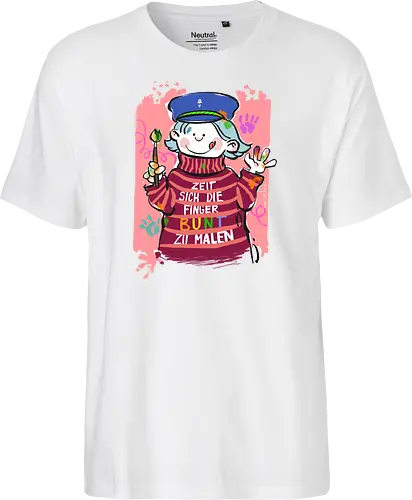 Zeit sich die Finger bunt zu malen - Selbstironie, Streifenpulli, Spruchshirt, deutsch, Ringelpullisprüche, Ringeldinger, streifenweise, Spruch, Weisheit, Motivation, Ringelpulli, SprücheShirt, Cartoon Illustration, malen, kreativ, bunt, farbe, Statement, Handgezeichnet, Humor - Fairtrade T-Shirt