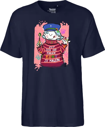 Zeit sich die Finger bunt zu malen - Selbstironie, Streifenpulli, Spruchshirt, deutsch, Ringelpullisprüche, Ringeldinger, streifenweise, Spruch, Weisheit, Motivation, Ringelpulli, SprücheShirt, Cartoon Illustration, malen, kreativ, bunt, farbe, Statement, Handgezeichnet, Humor - Fairtrade T-Shirt
