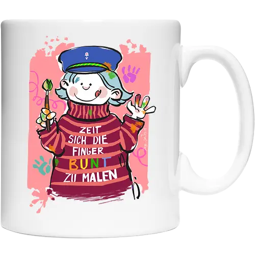 Zeit sich die Finger bunt zu malen - Selbstironie, Streifenpulli, Spruchshirt, deutsch, Ringelpullisprüche, Ringeldinger, streifenweise, Spruch, Weisheit, Motivation, Ringelpulli, SprücheShirt, Cartoon Illustration, malen, kreativ, bunt, farbe, Statement, Handgezeichnet, Humor - Keramiktasse