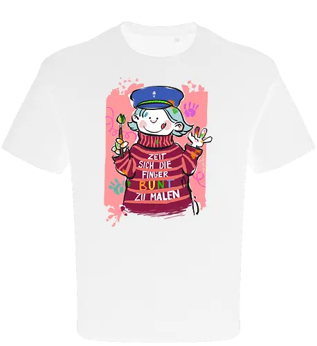 Zeit sich die Finger bunt zu malen - Selbstironie, Streifenpulli, Spruchshirt, deutsch, Ringelpullisprüche, Ringeldinger, streifenweise, Spruch, Weisheit, Motivation, Ringelpulli, SprücheShirt, Cartoon Illustration, malen, kreativ, bunt, farbe, Statement, Handgezeichnet, Humor - Oversize T-Shirt