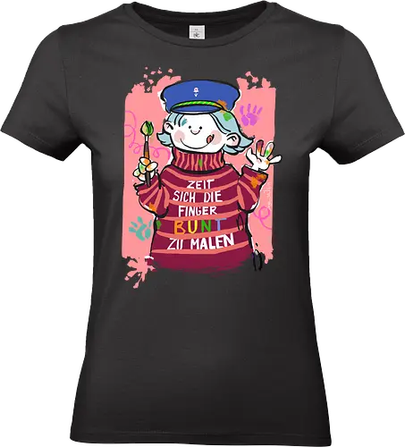 Zeit sich die Finger bunt zu malen - Selbstironie, Streifenpulli, Spruchshirt, deutsch, Ringelpullisprüche, Ringeldinger, streifenweise, Spruch, Weisheit, Motivation, Ringelpulli, SprücheShirt, Cartoon Illustration, malen, kreativ, bunt, farbe, Statement, Handgezeichnet, Humor - Standard T-Shirt (Frauen)