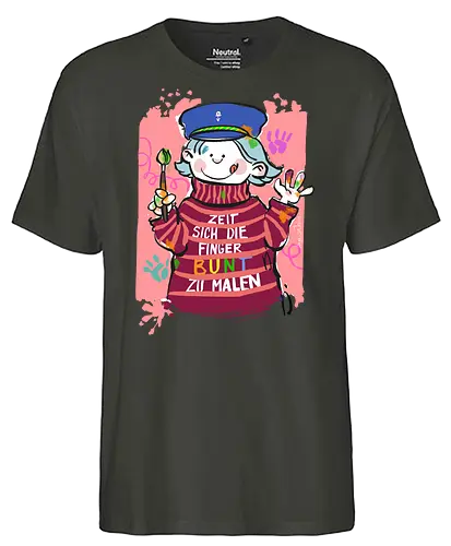 Zeit sich die Finger bunt zu malen - Selbstironie, Streifenpulli, Spruchshirt, deutsch, Ringelpullisprüche, Ringeldinger, streifenweise, Spruch, Weisheit, Motivation, Ringelpulli, SprücheShirt, Cartoon Illustration, malen, kreativ, bunt, farbe, Statement, Handgezeichnet, Humor - Fairtrade T-Shirt