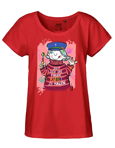 Zeit sich die Finger bunt zu malen - Selbstironie, Streifenpulli, Spruchshirt, deutsch, Ringelpullisprüche, Ringeldinger, streifenweise, Spruch, Weisheit, Motivation, Ringelpulli, SprücheShirt, Cartoon Illustration, malen, kreativ, bunt, farbe, Statement, Handgezeichnet, Humor - Fairtrade Girl Shirt