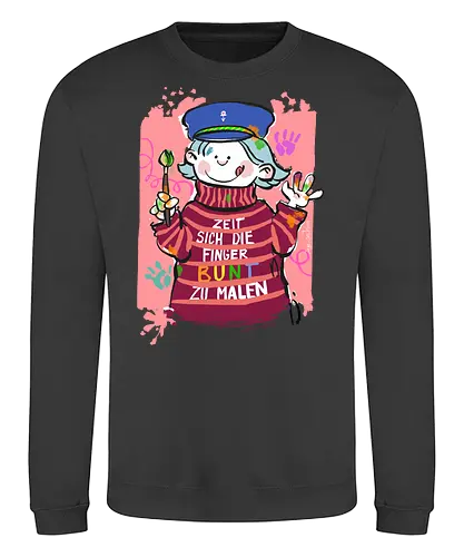 Zeit sich die Finger bunt zu malen - Selbstironie, Streifenpulli, Spruchshirt, deutsch, Ringelpullisprüche, Ringeldinger, streifenweise, Spruch, Weisheit, Motivation, Ringelpulli, SprücheShirt, Cartoon Illustration, malen, kreativ, bunt, farbe, Statement, Handgezeichnet, Humor - Sweatshirt