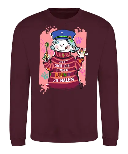 Zeit sich die Finger bunt zu malen - Selbstironie, Streifenpulli, Spruchshirt, deutsch, Ringelpullisprüche, Ringeldinger, streifenweise, Spruch, Weisheit, Motivation, Ringelpulli, SprücheShirt, Cartoon Illustration, malen, kreativ, bunt, farbe, Statement, Handgezeichnet, Humor - Sweatshirt