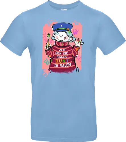 Zeit sich die Finger bunt zu malen - Selbstironie, Streifenpulli, Spruchshirt, deutsch, Ringelpullisprüche, Ringeldinger, streifenweise, Spruch, Weisheit, Motivation, Ringelpulli, SprücheShirt, Cartoon Illustration, malen, kreativ, bunt, farbe, Statement, Handgezeichnet, Humor - Standard T-Shirt