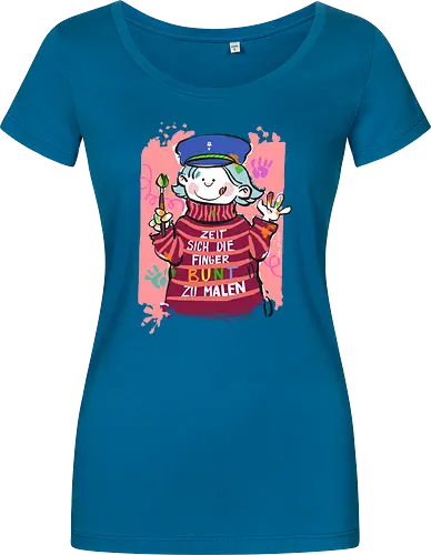 Zeit sich die Finger bunt zu malen - Selbstironie, Streifenpulli, Spruchshirt, deutsch, Ringelpullisprüche, Ringeldinger, streifenweise, Spruch, Weisheit, Motivation, Ringelpulli, SprücheShirt, Cartoon Illustration, malen, kreativ, bunt, farbe, Statement, Handgezeichnet, Humor - Damen T-Shirt