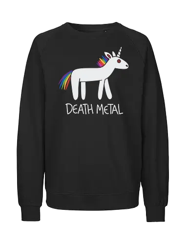 Death Metal Unicorn - death metal art, unicorn wall decor, rainbow mane illustration, music lover gift, edgy home art, unique music decor, bold wall print, quirky room artwork - Fairtrade Sweatshirt