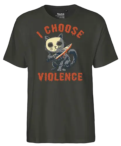 Halloween Cat - I Choose Violence - michael myers, funny cat, horror, halloween, trick or treat, cat humor, bad cat, I choose violence, friday, scary, holiday, don't boo, horror movie, creepy, slasher, spooky, spoopy, movie humor, cute cat, funny, cat joke, memes, internet meme, hilarious, funny meme, cat meme, meme, pumpkin spice - Fairtrade T-Shirt
