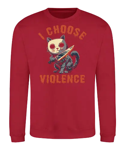 Halloween Cat - I Choose Violence - michael myers, funny cat, horror, halloween, trick or treat, cat humor, bad cat, I choose violence, friday, scary, holiday, don't boo, horror movie, creepy, slasher, spooky, spoopy, movie humor, cute cat, funny, cat joke, memes, internet meme, hilarious, funny meme, cat meme, meme, pumpkin spice - Sweatshirt