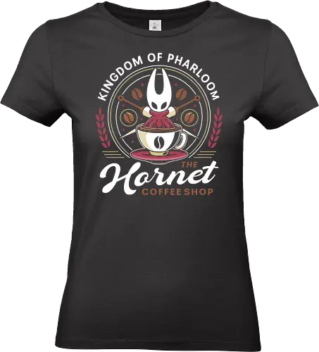 Pharloom Hornet Coffee Crest - Bug Knight, silksong, hallownest, the knight, hollow, hornet, indie game, shade, gamer, gaming, video game, coffee, pale king, grub, sherma - Standard T-Shirt (Frauen)