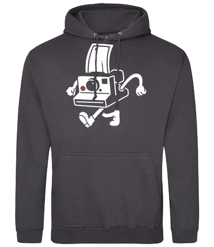 The Running Photography - vintage camera, Photography, instant camera, retro, photography, whimsical, illustration, running camera, graphic design, fun art - Standard Hoodie