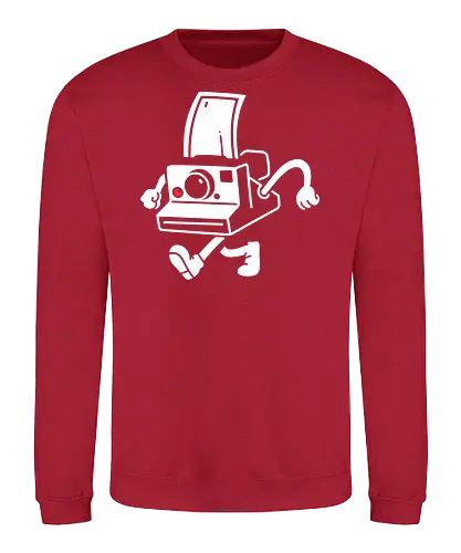 The Running Photography - vintage camera, Photography, instant camera, retro, photography, whimsical, illustration, running camera, graphic design, fun art - Sweatshirt