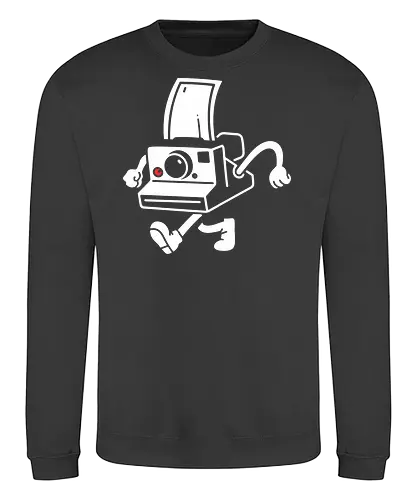 The Running Photography - vintage camera, Photography, instant camera, retro, photography, whimsical, illustration, running camera, graphic design, fun art - Sweatshirt