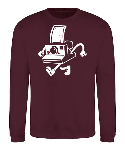 The Running Photography - vintage camera, Photography, instant camera, retro, photography, whimsical, illustration, running camera, graphic design, fun art - Sweatshirt