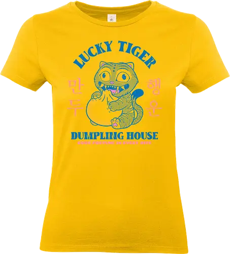 Lucky Tiger Dumpling House - cat, anime, derp, dumpling, food, foodie, funny, korean, kpop, lucky, mashup, parody, retro, tiger, vintage - Standard T-Shirt (Frauen)