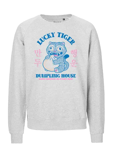 Lucky Tiger Dumpling House - cat, anime, derp, dumpling, food, foodie, funny, korean, kpop, lucky, mashup, parody, retro, tiger, vintage - Fairtrade Sweatshirt