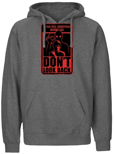 Horror Signs Creature Following - scary, cool, awesome, horror, horror stories, creepy, horror movies, books, spooky season, Halloween, creepypastas, shadow creature, shadow figure, smile, demon, spirit, shadow person, dead, ghost, sign, follow - Fairtrade Hoodie