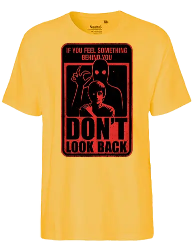Horror Signs Creature Following - scary, cool, awesome, horror, horror stories, creepy, horror movies, books, spooky season, Halloween, creepypastas, shadow creature, shadow figure, smile, demon, spirit, shadow person, dead, ghost, sign, follow - Fairtrade T-Shirt