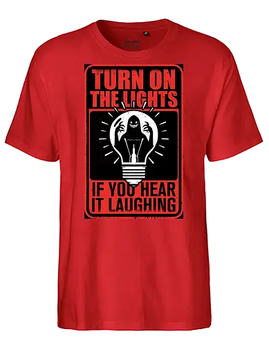 Horror Signs Darkness Creatures - scary, cool, awesome, horror, horror stories, creepy, horror movies, books, spooky season, Halloween, creepypastas, shadow creature, shadow figure, smile, demon, spirit, shadow person, dead, ghost, sign, follow, light, dark, darkness, laugh, laughing - Fairtrade T-Shirt