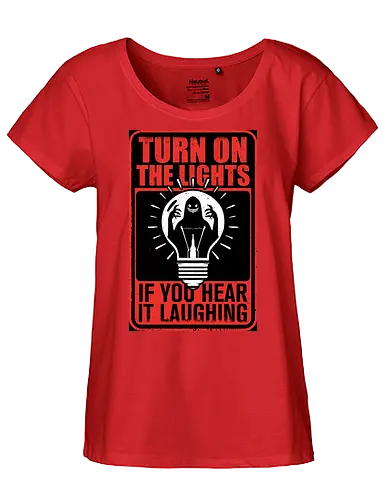 Horror Signs Darkness Creatures - scary, cool, awesome, horror, horror stories, creepy, horror movies, books, spooky season, Halloween, creepypastas, shadow creature, shadow figure, smile, demon, spirit, shadow person, dead, ghost, sign, follow, light, dark, darkness, laugh, laughing - Fairtrade Girl Shirt