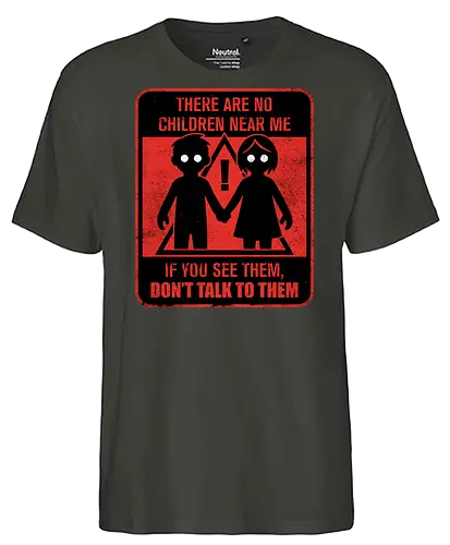 Horror Signs Shadow Children - scary, cool, awesome, horror, horror stories, creepy, horror movies, books, spooky season, Halloween, creepypastas, shadow creature, shadow figure, smile, demon, spirit, shadow person, dead, ghost, children, sign - Fairtrade T-Shirt