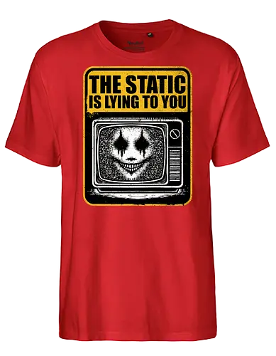 Horror Signs Shadow Static - old, sign, tv, scary, cool, awesome, horror, horror stories, creepy, horror movies, books, spooky season, Halloween, creepypastas, shadow creature, shadow figure, smile, demon, spirit, shadow person, dead, ghost, static, television - Fairtrade T-Shirt