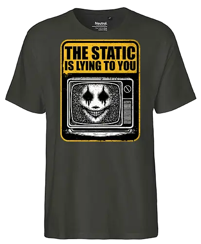 Horror Signs Shadow Static - old, sign, tv, scary, cool, awesome, horror, horror stories, creepy, horror movies, books, spooky season, Halloween, creepypastas, shadow creature, shadow figure, smile, demon, spirit, shadow person, dead, ghost, static, television - Fairtrade T-Shirt