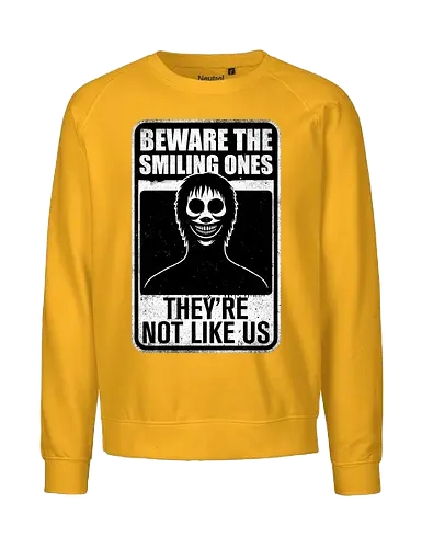 Horror Signs Smiling Creatures - scary, cool, awesome, horror, horror stories, creepy, horror movies, books, spooky season, Halloween, creepypastas, shadow creature, shadow figure, smile, demon, spirit, shadow person, dead, ghost, friend, friends, sign - Fairtrade Sweatshirt