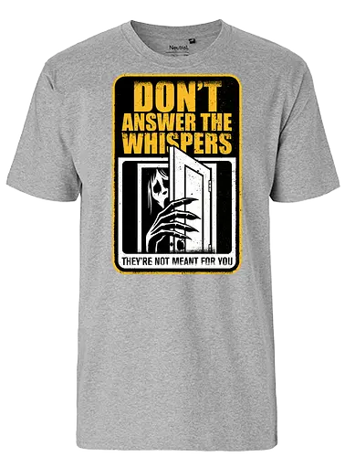 Horror Signs Whisper Darkness - spirit, shadow person, dead, ghost, sign, whisper, whispers, whispering, scary, cool, awesome, horror, horror stories, creepy, horror movies, books, spooky season, Halloween, creepypastas, shadow creature, shadow figure, smile, demon - Fairtrade T-Shirt