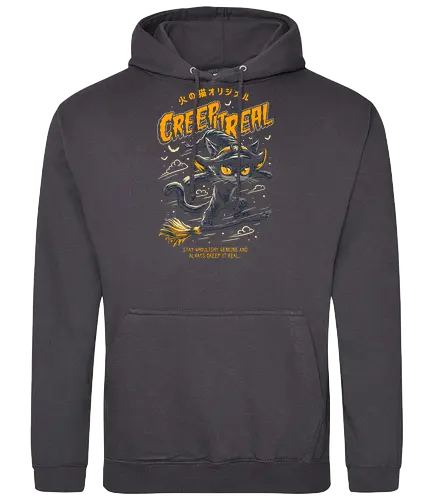 Creep it Real - Witch Cat - creep it real, witch cat, nekomancer, halloween, cat humor, trick or treat, spoopy, creepy, pumpkin, spooky, skate, surf, skateboard, ride the wave, ride the wind, horror, cute cat, cat joke, funny cat, internet meme, hilarious, funny meme, cat meme, humor, kitten, kitty, meow, pumpkin spice, don't boo - Standard Hoodie