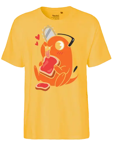  Happy Pochita - Pochita, Chainsaw, anime, manga, cute, kawaii, food, art print, t-shirt design, fan art, Denji, Chainsaw Devil, anime fan gift, retro anime, geek art, Japanese manga - Fairtrade T-Shirt