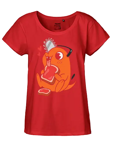  Happy Pochita - Pochita, Chainsaw, anime, manga, cute, kawaii, food, art print, t-shirt design, fan art, Denji, Chainsaw Devil, anime fan gift, retro anime, geek art, Japanese manga - Fairtrade Girl Shirt