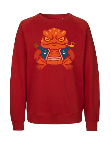  Grumpy Toad Master - Toad, frog, Japanese folklore, grumpy toad, fantasy art, Japanese art, samurai, ninja, ronin, art print, t-shirt design, whimsical, funny, cool art, mystical creature, frog lover, pipe smoker, traditional style - Fairtrade Sweatshirt