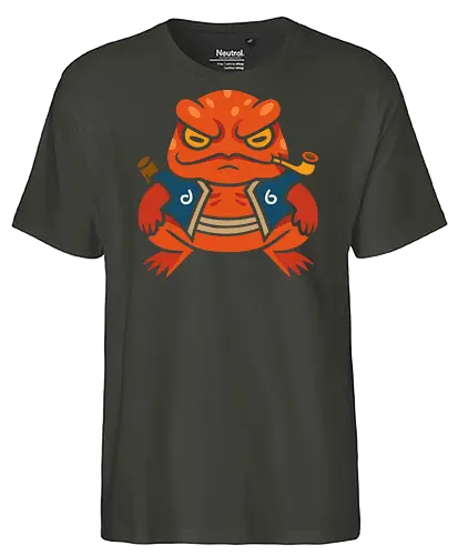  Grumpy Toad Master - Toad, frog, Japanese folklore, grumpy toad, fantasy art, Japanese art, samurai, ninja, ronin, art print, t-shirt design, whimsical, funny, cool art, mystical creature, frog lover, pipe smoker, traditional style - Fairtrade T-Shirt