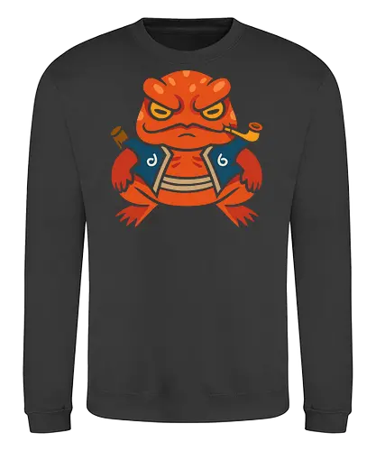  Grumpy Toad Master - Toad, frog, Japanese folklore, grumpy toad, fantasy art, Japanese art, samurai, ninja, ronin, art print, t-shirt design, whimsical, funny, cool art, mystical creature, frog lover, pipe smoker, traditional style - Sweatshirt