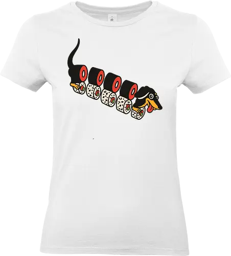 Wiener Roll - Dachshund, sushi, dog, sausage dog, wiener dog, art print, t-shirt design, funny, cute, humorous, food art, animal lover gift, Japanese food, minimalist, dog lover, pet owner, sushi lover - Standard T-Shirt (Frauen)