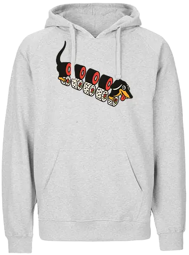 Wiener Roll - Dachshund, sushi, dog, sausage dog, wiener dog, art print, t-shirt design, funny, cute, humorous, food art, animal lover gift, Japanese food, minimalist, dog lover, pet owner, sushi lover - Fairtrade Hoodie